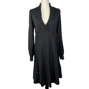 Evan-Picone Sweater Dress Size L Charcoal Midi Long Sleeves V Neck